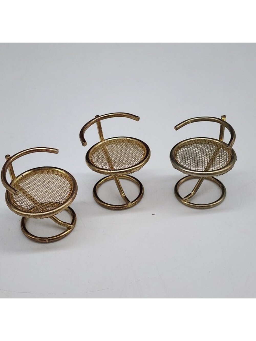 Miniature Gold Wire Mesh Bar Stools For Dollhouse Display Decor